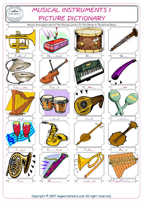 Musical Instruments English Esl Vocabulary Worksheets 1 Engworksheets