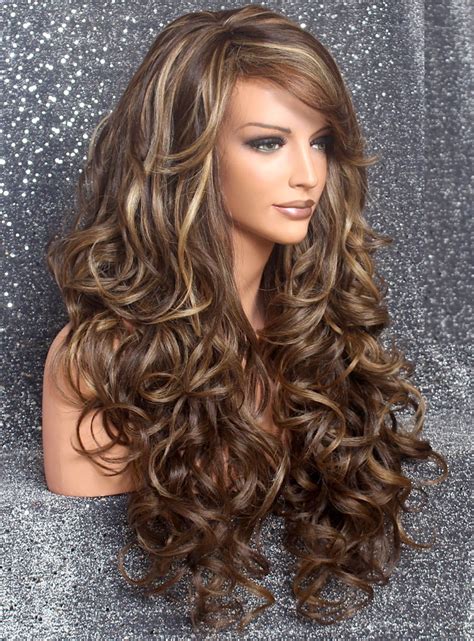 Beautiful Human Hair Blend Brown Caramel And Blonde Mix Long Etsy Loose Curls Hairstyles