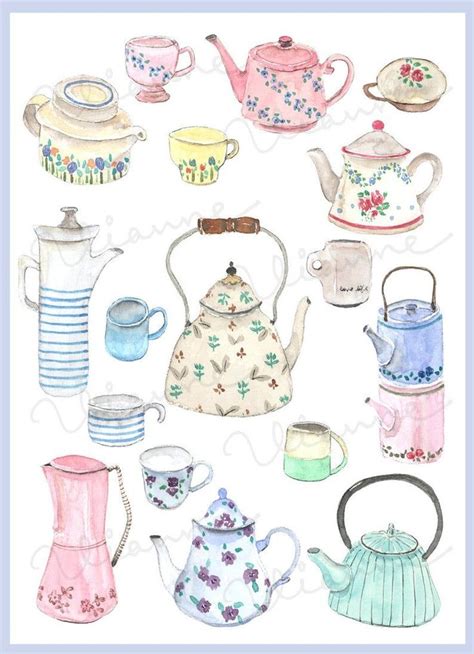 Clip Art Watercolor Vintage Teapotandcup Set 17 Images Etsy Tea
