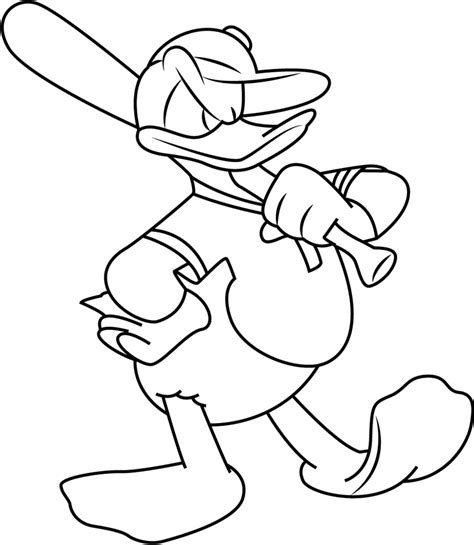 Donald Duck Playing Baseball Coloring Page Free Printable Coloring
