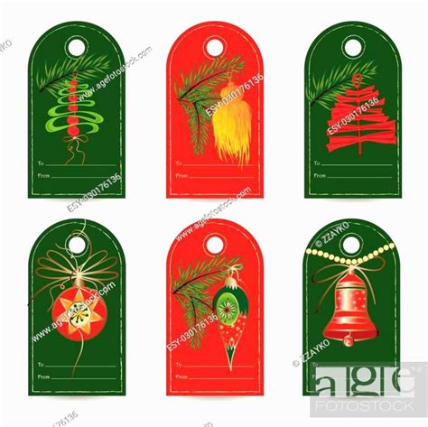 Set Of Vintage Christmas Gift Tags Vector Illustrations Stock Vector Vector And Low Budget