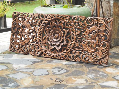 Hand Carved Lotus Wall Art Panel