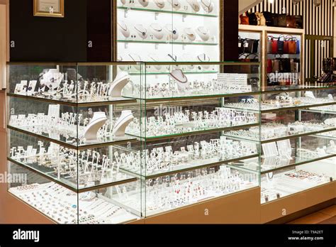 Shiny Jewelry Shop Glass Display In Shopping Mall Stock Photo Alamy