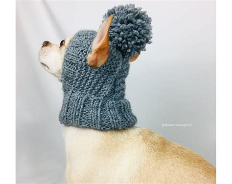 Small Dog Pom Pom Hat Snood Hood Knit Pattern Small Dog Hat Etsy