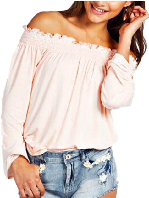 Womens Plus Size Off Shoulder Tops Casual Long Sleeve Blouse Alex Nld
