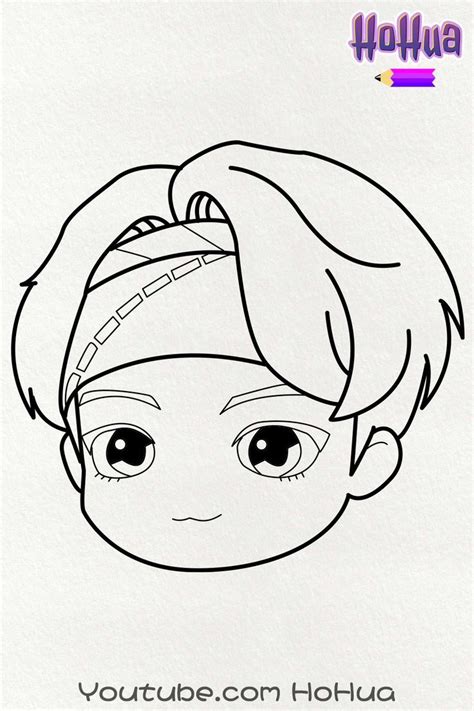 Chibi V From TinyTAN BTS Line Art Coloring Page By HoHua In Bts Drawings Cute Drawings