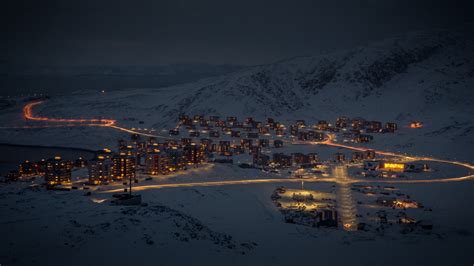 Wallpaper Nuuk Norway Snow Town City Lights Night 3840x2160