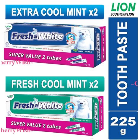 2 X 225g Fresh And White Twin Pack Fluoride Toothpaste Extra Cool Mint