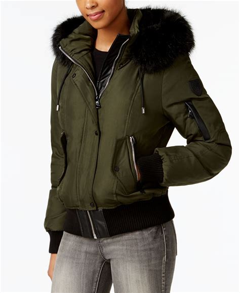 Vince Camuto Faux Fur Trim Hooded Bomber Coat Macys