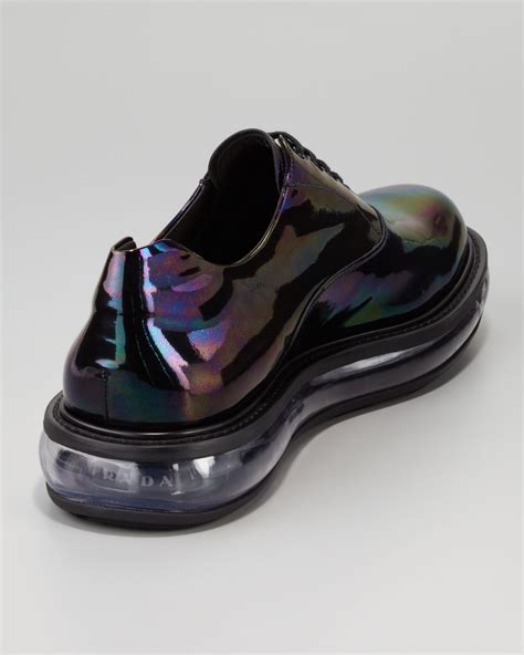 Lyst Prada Oil Slick Iridescent Laceup Shoe In Black For Men