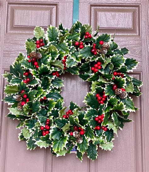 Holly Wreath Christmas Holly Wreath With Berries And Etsy