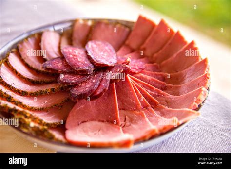 Cold Smoked Meat Plate With Sliced Prosciutto Salami Bacon Pork