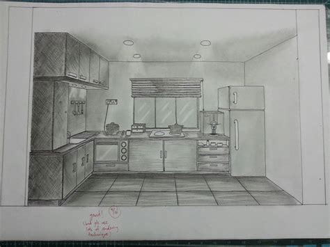 One Point Perspective Kitchen Drawing