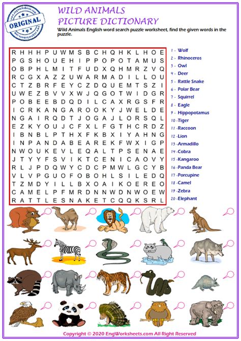 Wild Animals Esl Vocabulary Worksheets