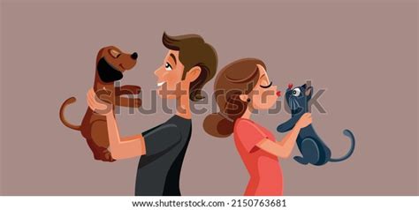 Boyfriend Holding His Dog Girlfriend Holding Stock Vector Royalty Free