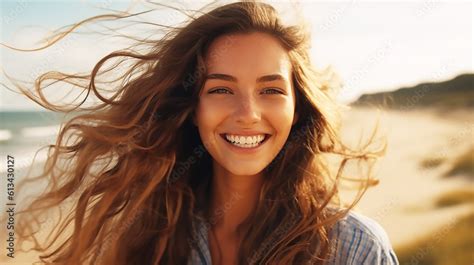 Attractive Long Haired Girl In The Beach Outdoors Generative Ai Tools