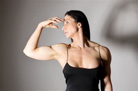 Woman Bodybuilder In Dress Stock Photo Image Of Dress Hand