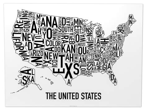 United States Map 24 X 18 Classic Black And White Poster