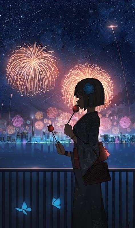 Fireworks Anime Art Beautiful Anime Art Girl Anime Backgrounds