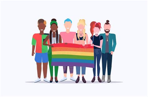 People Group Holding Rainbow Flag Lgbt Pride Festival Concept Mix Race Gays Lesbians Celebrating