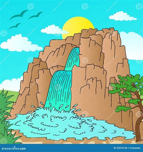 Hill With Waterfalls Landscape Stock Vector Illustration Of Nature