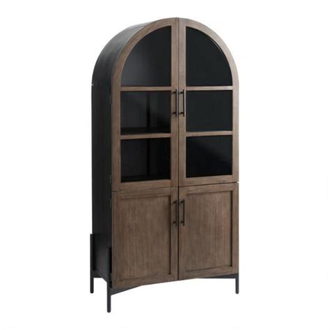 Amira Vintage Walnut And Charcoal Black Arch Display Cabinet World