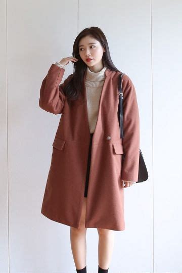 I saw this pretty camel wool coat. No Collar Snap Button Wool Coat | Korean Fashion | Fall ...