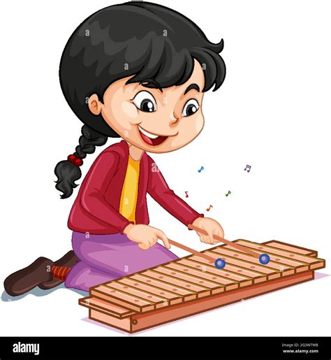 A Girl Cartoon Character Playing Xylophone Illustration Stock Vector