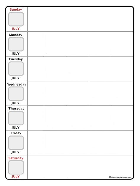 July 2022 weekly calendar | July 2022 weekly calendar template