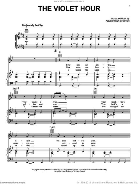 The Violet Hour Sheet Music For Voice Piano Or Guitar Pdf