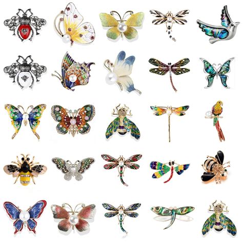 Paint Oil Rhinestone Butterfly Dragonfly Bee Brooch Collar Pins Corsage