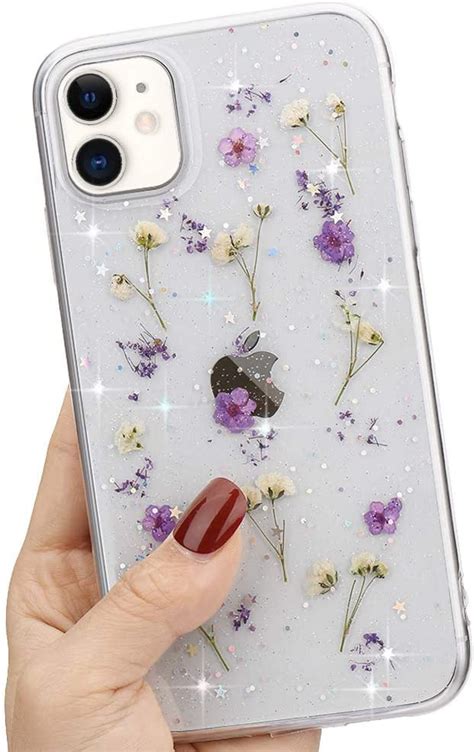 l fadnut dried flower phone case for iphone 11 glitter sparkly star case girls silicone gel