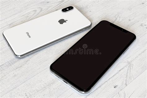 Apple Iphone Xs Max Silver Front And Back Sides Editorial Image