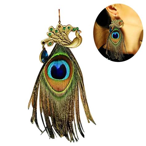1pc Bohemian Peacock Feather Charm Hook Earring Women Statement Jewelry