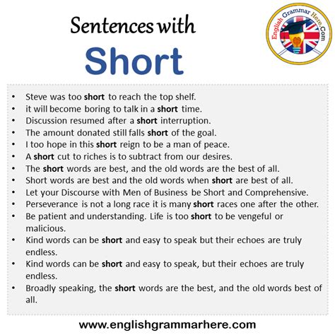 Sentences With Short Short In A Sentence In English Sentences For