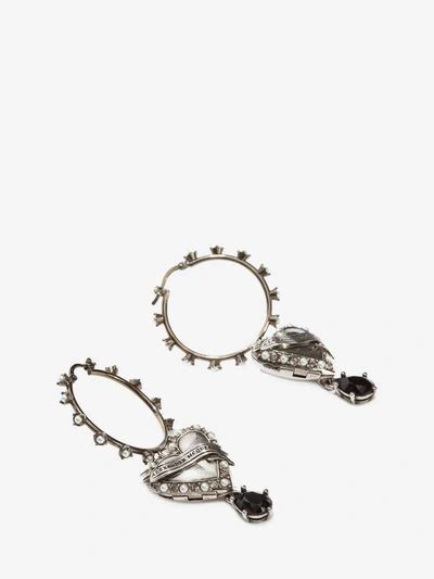 Alexander Mcqueen Heart Locket Embellished Hoop Earrings In Silver Modesens