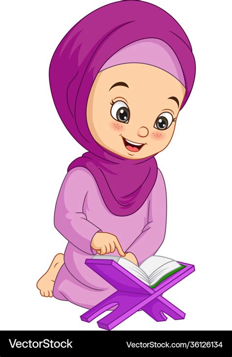 Cartoon Muslim Girl Reading Quran Royalty Free Vector Image