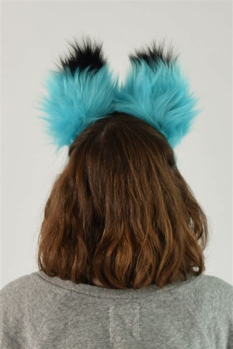 Teal Light Blue Furry Fox Tail And Ears Black Tip Luxury Etsy