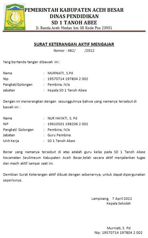 Surat Keterangan Aktif Mengajar Word Kumpulan Contoh Surat My Xxx Hot