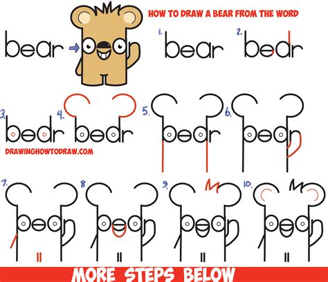 How To Draw Cute Cartoon Kawaii Bear From The Word Bear Easy Step By