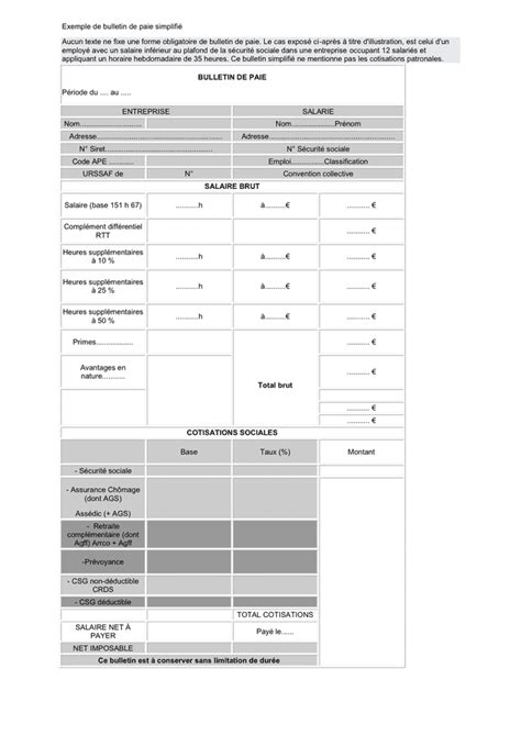 Exemple de bulletin de paie simplifié - DOC, PDF - page 1 sur 1