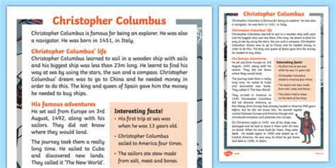 Christopher Columbus Explorer Information Sheet