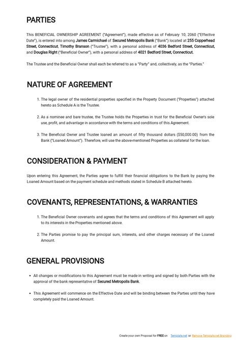 Beneficial Ownership Agreement Template Free Pdf