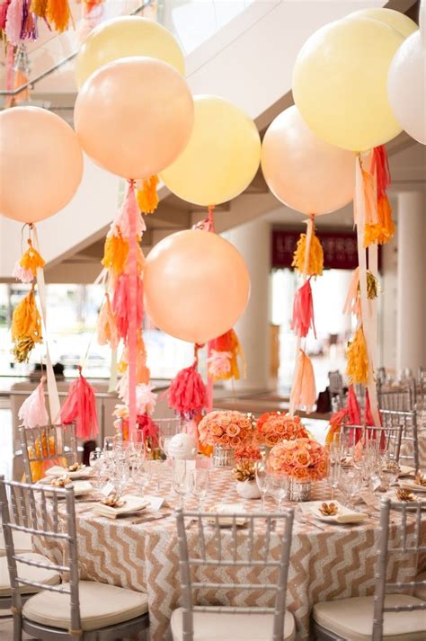 Yellow Balloons And Orange Flowers Wedding Centerpiece Wedding Table