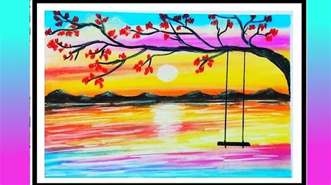 Beautiful Sunrise Scenery Drawing Morning View With Swing Easy