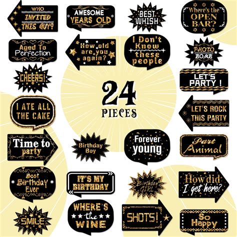 Buy 24 Pieces Photo Props Birthday Photo Booth Props With Stick Gold