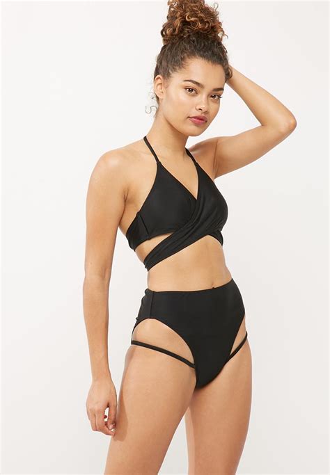 Cross Body Thigh Strap Bikini Set Black Missguided Bikinis