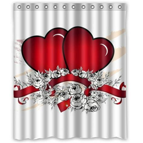 Greendecor Happy Valentines Day Waterproof Shower Curtain Set With