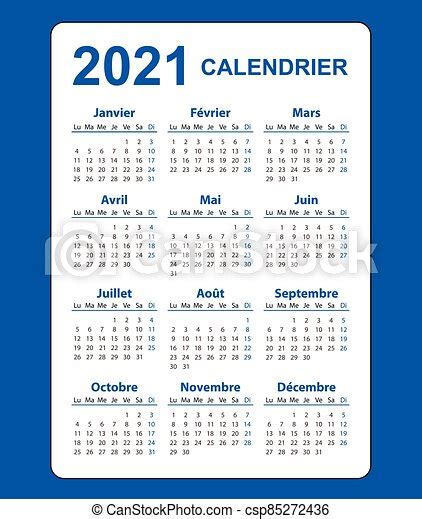 Vertical Color Pocket Calendar On 2021 Year French Week Starts From