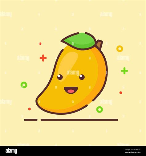 Mango Cute Mascot Face Emotion Happy Fruit With Color Flat Cartoon
